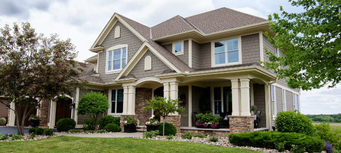 Wide shot of a large modern house