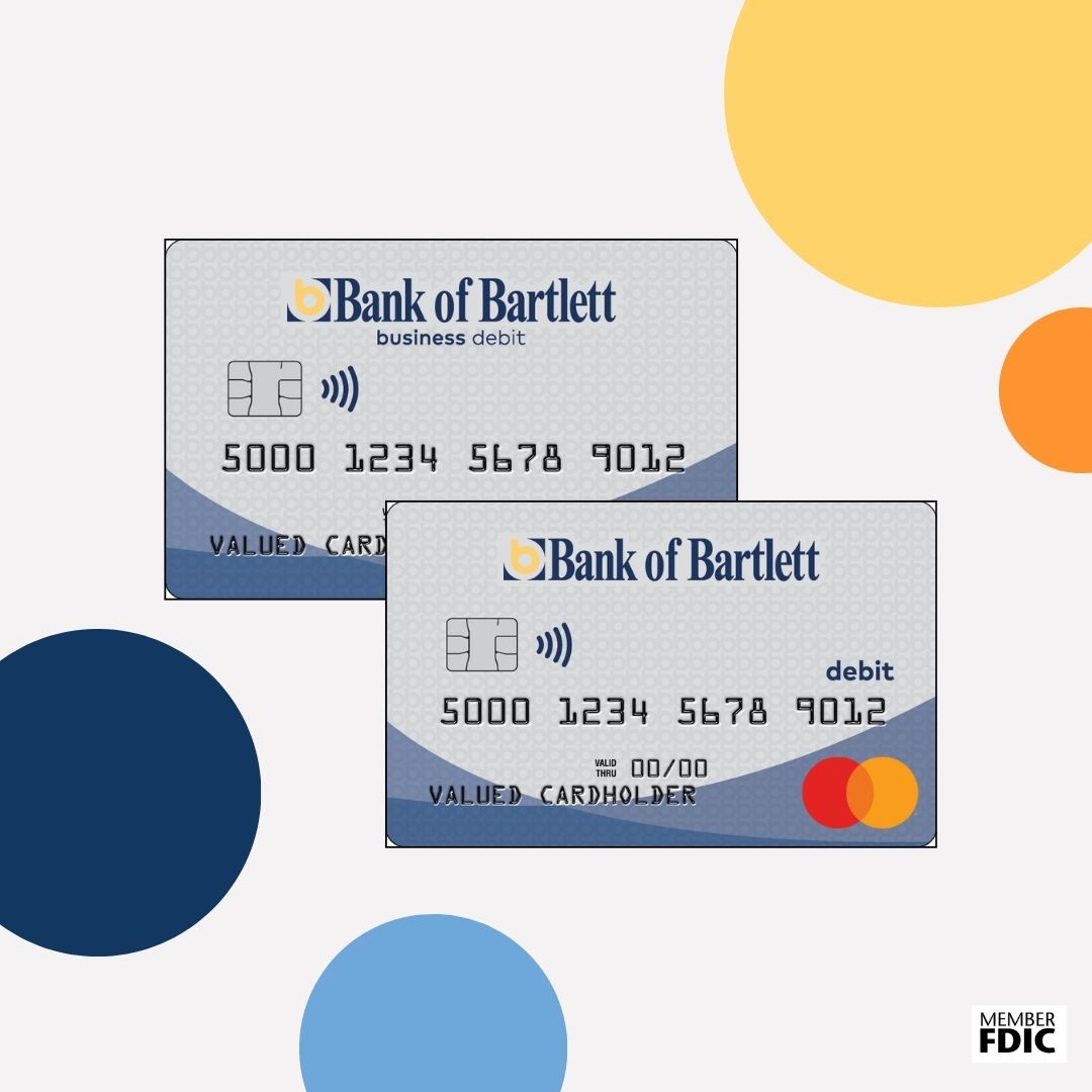 A picture of a Bank of Bartlett debit card on a white background.